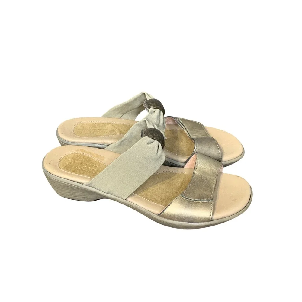 Naot Pinotage Gold Metal/Khaki Leather Slides Sandals‎ Comfort Casual Shoes 8
